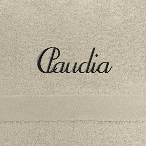 Badehandtuch mit Namen Claudia bestickt, 70x140 cm, beige, extra flauschige 550 g/qm Baumwolle (100%), Handtuch mit Namen besticken, Badetuch mit Bestickung von digital print