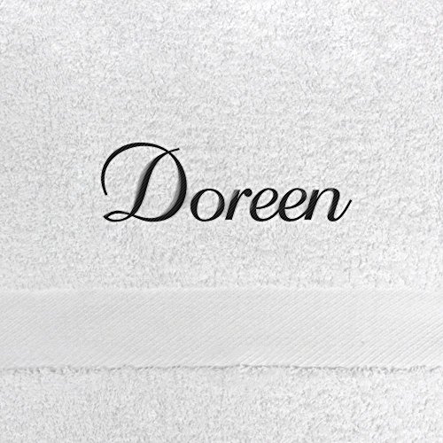 Badehandtuch mit Namen Doreen bestickt, 70x140 cm, weiß, extra flauschige 550 g/qm Baumwolle (100%), Handtuch mit Namen besticken, Badetuch mit Bestickung von digital print