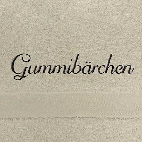 Badehandtuch mit Namen Gummibärchen bestickt, 70x140 cm, beige, extra flauschige 550 g/qm Baumwolle (100%), Handtuch mit Namen besticken, Badetuch mit Bestickung von digital print