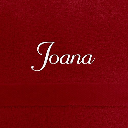 Badehandtuch mit Namen Joana bestickt, 70x140 cm, rot, extra flauschige 550 g/qm Baumwolle (100%), Handtuch mit Namen besticken, Badetuch mit Bestickung von digital print