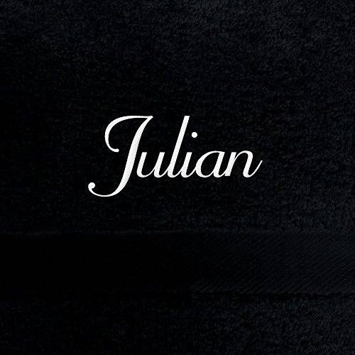 Badehandtuch mit Namen Julian bestickt, 70x140 cm, schwarz, extra flauschige 550 g/qm Baumwolle (100%), Handtuch mit Namen besticken, Badetuch mit Bestickung von digital print