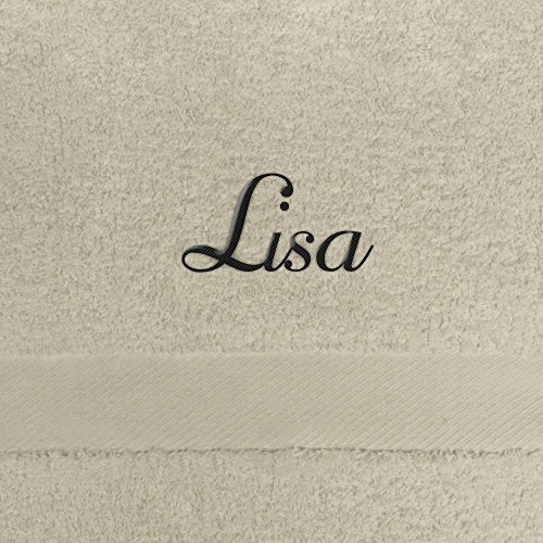 Badehandtuch mit Namen Lisa bestickt, 70x140 cm, beige, extra flauschige 550 g/qm Baumwolle (100%), Handtuch mit Namen besticken, Badetuch mit Bestickung von digital print
