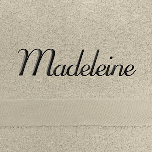 Badehandtuch mit Namen Madeleine bestickt, 70x140 cm, beige, extra flauschige 550 g/qm Baumwolle (100%), Handtuch mit Namen besticken, Badetuch mit Bestickung von digital print