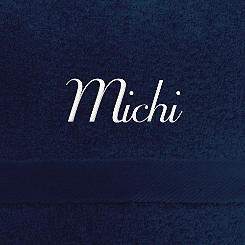 Badehandtuch mit Namen Michi bestickt, 70x140 cm, dunkelblau, extra flauschige 550 g/qm Baumwolle (100%), Handtuch mit Namen besticken, Badetuch mit Bestickung von digital print