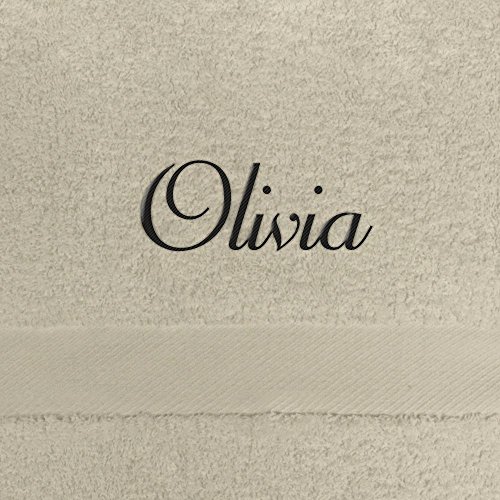 Badehandtuch mit Namen Olivia bestickt, 70x140 cm, beige, extra flauschige 550 g/qm Baumwolle (100%), Handtuch mit Namen besticken, Badetuch mit Bestickung von digital print