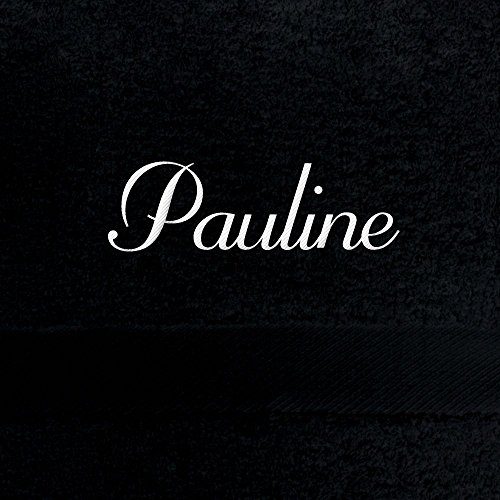 Badehandtuch mit Namen Pauline bestickt, 70x140 cm, schwarz, extra flauschige 550 g/qm Baumwolle (100%), Handtuch mit Namen besticken, Badetuch mit Bestickung von digital print