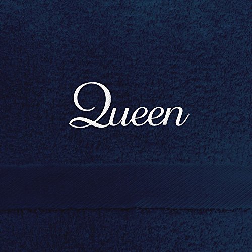 digital print Badehandtuch mit Namen Queen Bestickt, 70x140 cm, dunkelblau, extra Flauschige 550 g/qm Baumwolle (100%), Handtuch mit Namen besticken, Badetuch mit Bestickung von digital print