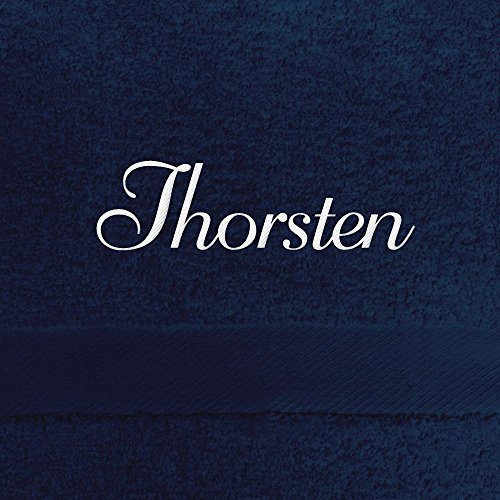Badehandtuch mit Namen Thorsten bestickt, 70x140 cm, dunkelblau, extra flauschige 550 g/qm Baumwolle (100%), Handtuch mit Namen besticken, Badetuch mit Bestickung von digital print