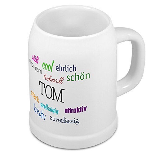 Bierkrug mit Name Tom - Positive Eigenschaften von Tom - Namens-Tasse, Becher, Maßkrug, Humpen von digital print