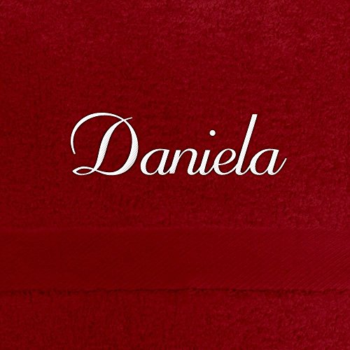 Gästehandtuch mit Namen Daniela bestickt, 40x60 cm, rot, extra flauschige 550 g/qm Baumwolle (100%), Handtuch mit Namen besticken, Gästetuch mit Bestickung von digital print