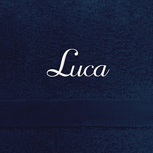 Gästehandtuch mit Namen Luca bestickt, 40x60 cm, dunkelblau, extra flauschige 550 g/qm Baumwolle (100%), Handtuch mit Namen besticken, Gästetuch mit Bestickung von digital print