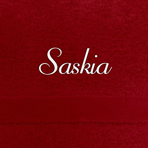 Gästehandtuch mit Namen Saskia bestickt, 40x60 cm, rot, extra flauschige 550 g/qm Baumwolle (100%), Handtuch mit Namen besticken, Gästetuch mit Bestickung von digital print