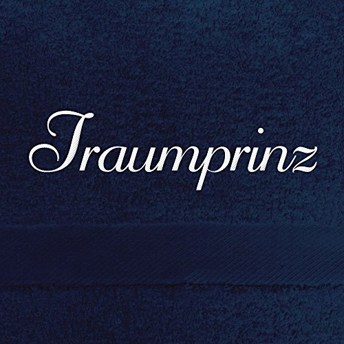 Gästehandtuch mit Namen Traumprinz bestickt, 40x60 cm, dunkelblau, extra flauschige 550 g/qm Baumwolle (100%), Handtuch mit Namen besticken, Gästetuch mit Bestickung von digital print