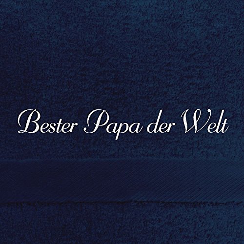digital print Handtuch mit Namen Bester Papa der Welt Bestickt, 50x100 cm, dunkelblau, extra Flauschige 550 g/qm Baumwolle (100%), Badetuch mit Namen besticken, Duschtuch mit Bestickung von digital print