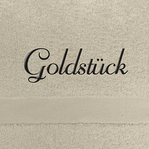 Handtuch mit Namen Goldstück bestickt, 50x100 cm, beige, extra flauschige 550 g/qm Baumwolle (100%), Badetuch mit Namen besticken, Duschtuch mit Bestickung von digital print