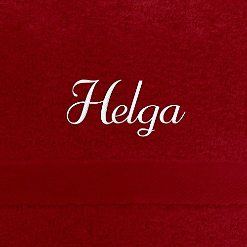 Handtuch mit Namen Helga bestickt, 50x100 cm, rot, extra flauschige 550 g/qm Baumwolle (100%), Badetuch mit Namen besticken, Duschtuch mit Bestickung von digital print