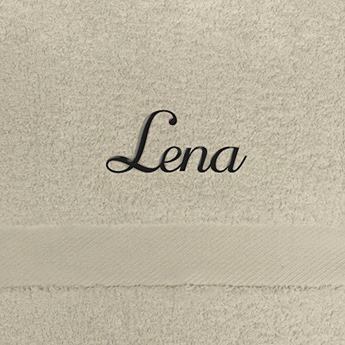 Handtuch mit Namen Lena bestickt, 50x100 cm, beige, extra flauschige 550 g/qm Baumwolle (100%), Badetuch mit Namen besticken, Duschtuch mit Bestickung von digital print