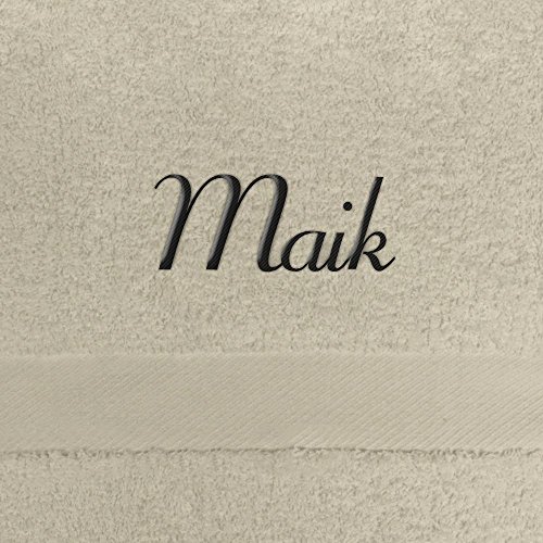 Handtuch mit Namen Maik bestickt, 50x100 cm, beige, extra flauschige 550 g/qm Baumwolle (100%), Badetuch mit Namen besticken, Duschtuch mit Bestickung von digital print