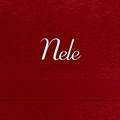 digital print Handtuch mit Namen Nele Bestickt, 50x100 cm, rot, extra Flauschige 550 g/qm Baumwolle (100%), Badetuch mit Namen besticken, Duschtuch mit Bestickung von digital print