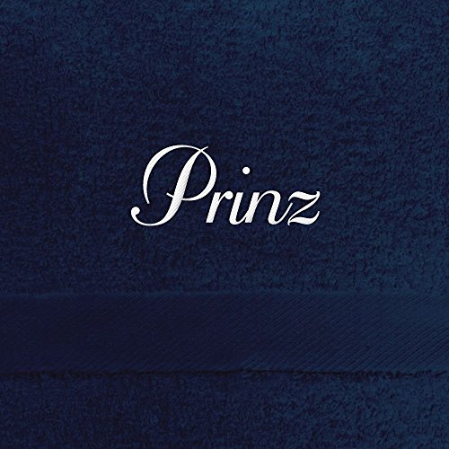 Handtuch mit Namen Prinz bestickt, 50x100 cm, dunkelblau, extra flauschige 550 g/qm Baumwolle (100%), Badetuch mit Namen besticken, Duschtuch mit Bestickung von digital print