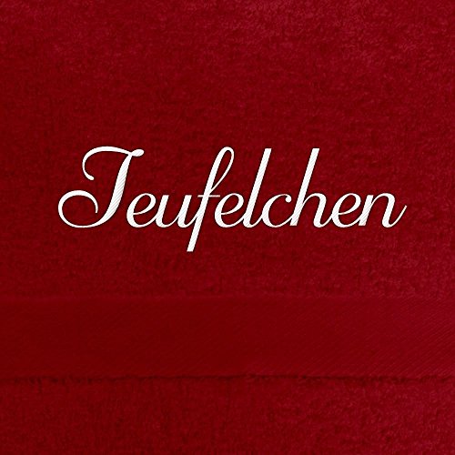 Handtuch mit Namen Teufelchen bestickt, 50x100 cm, rot, extra flauschige 550 g/qm Baumwolle (100%), Badetuch mit Namen besticken, Duschtuch mit Bestickung von digital print