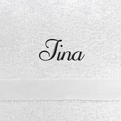 Handtuch mit Namen Tina bestickt, 50x100 cm, weiß, extra flauschige 550 g/qm Baumwolle (100%), Badetuch mit Namen besticken, Duschtuch mit Bestickung von digital print
