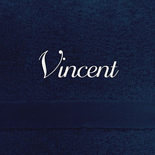 Handtuch mit Namen Vincent bestickt, 50x100 cm, dunkelblau, extra flauschige 550 g/qm Baumwolle (100%), Badetuch mit Namen besticken, Duschtuch mit Bestickung von digital print