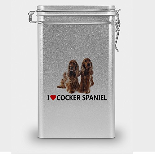 Hundefutterdose "Cocker Spaniel", Vorratsdose, Leckerliedose, Blech-Dose, Hundenapf mit Motiv "Cocker Spaniel" - silber Hundefutterdose "Cocker Spaniel", Vorratsdose, Leckerliedose, Blech-Dose, Hundenapf mit Motiv "Cocker Spaniel" - silber von digital print