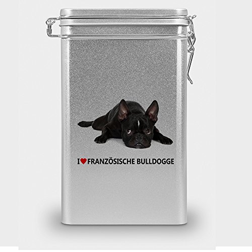 Hundefutterdose "Französische Bulldogge", Vorratsdose, Leckerliedose, Blech-Dose, Hundenapf mit Motiv "Französische Bulldogge" - silber Hundefutterdose "Französische Bulldogge", Vorratsdose, Leckerliedose, Blech-Dose, Hundenapf mit Motiv "Französische Bulldogge" - silber von digital print