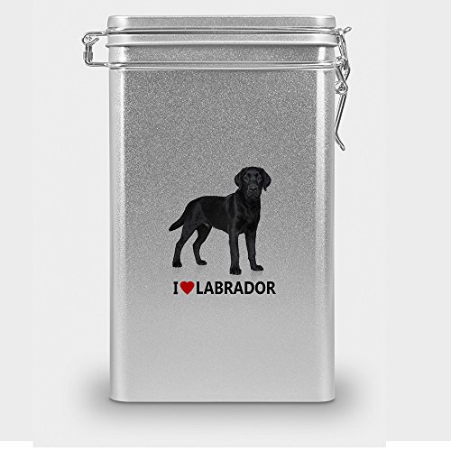 Hundefutterdose "Labrador", Vorratsdose, Leckerliedose, Blech-Dose, Hundenapf mit Motiv "Labrador" - silber Hundefutterdose "Labrador", Vorratsdose, Leckerliedose, Blech-Dose, Hundenapf mit Motiv "Labrador" - silber von digital print