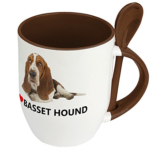 Hundetasse Basset Hound - Löffel-Tasse mit Hundebild Basset Hound - Becher, Kaffeetasse, Kaffeebecher, Mug - Braun von digital print