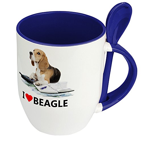 Hundetasse Beagle - Löffel-Tasse mit Hundebild Beagle - Becher, Kaffeetasse, Kaffeebecher, Mug - Blau von digital print