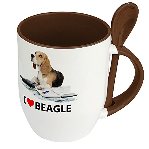 Hundetasse Beagle - Löffel-Tasse mit Hundebild Beagle - Becher, Kaffeetasse, Kaffeebecher, Mug - Braun von digital print