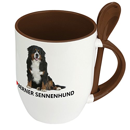 Hundetasse Berner Sennenhund - Löffel-Tasse mit Hundebild Berner Sennenhund - Becher, Kaffeetasse, Kaffeebecher, Mug - Braun von digital print