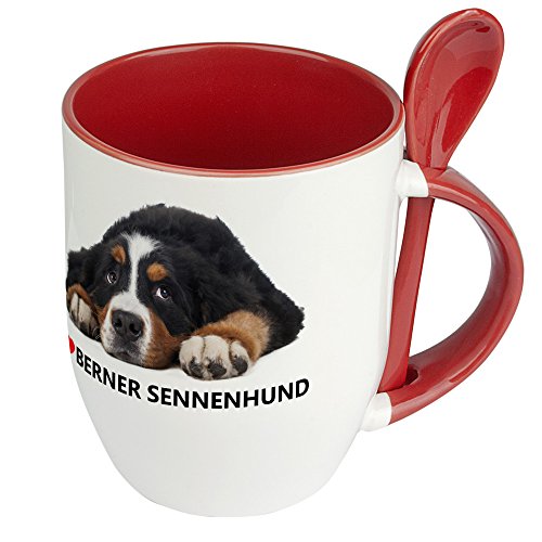 Hundetasse Berner Sennenhund - Löffel-Tasse mit Hundebild Berner Sennenhund - Becher, Kaffeetasse, Kaffeebecher, Mug - Rot von digital print