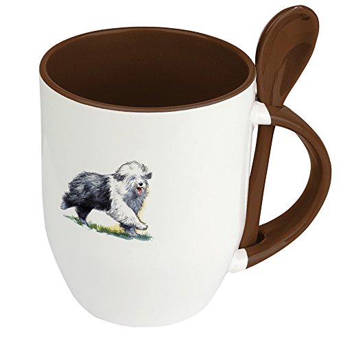 Hundetasse Bobtail - Löffel-Tasse mit Hundebild Bobtail - Becher, Kaffeetasse, Kaffeebecher, Mug - Braun von digital print