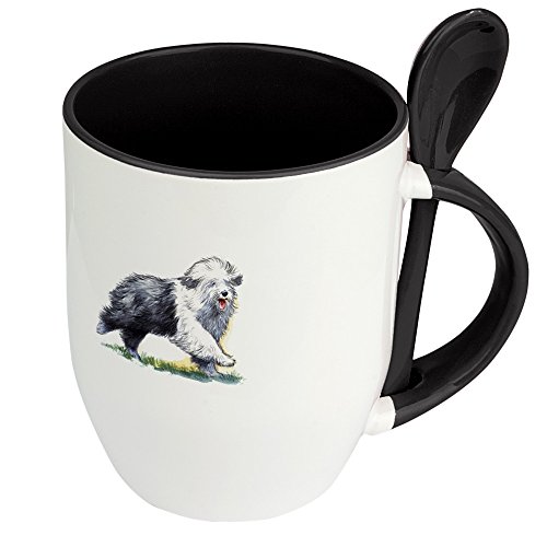 Hundetasse Bobtail - Löffel-Tasse mit Hundebild Bobtail - Becher, Kaffeetasse, Kaffeebecher, Mug - Schwarz von digital print