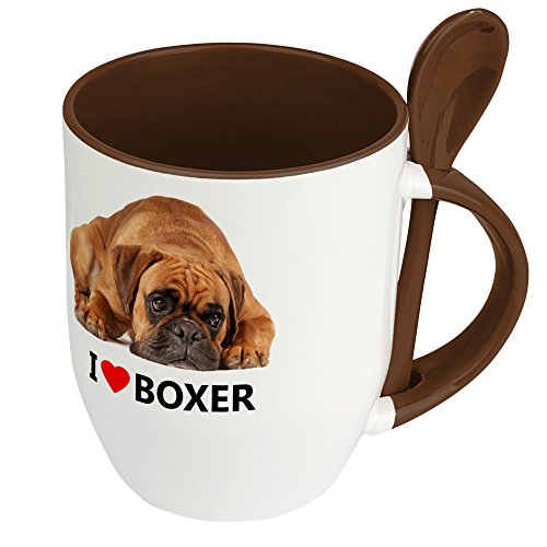Hundetasse Boxer - Löffel-Tasse mit Hundebild Boxer - Becher, Kaffeetasse, Kaffeebecher, Mug - Braun von digital print