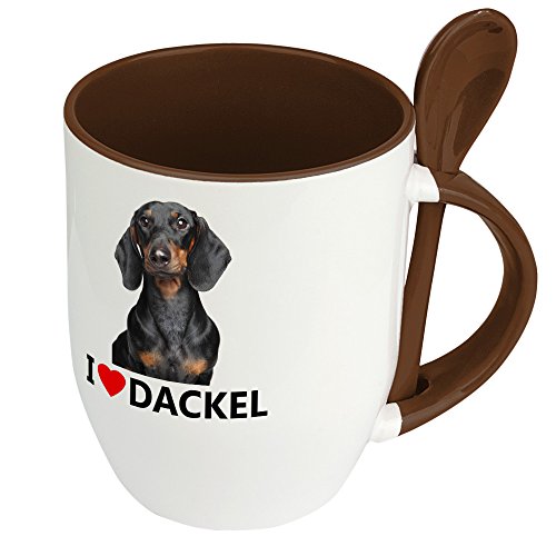 Hundetasse Dackel - Löffel-Tasse mit Hundebild Dackel - Becher, Kaffeetasse, Kaffeebecher, Mug - Braun von digital print