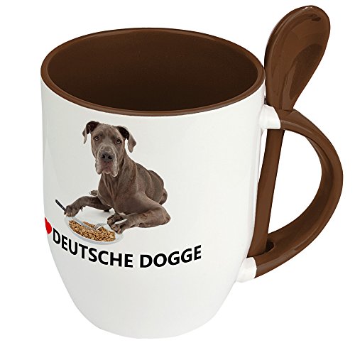 Hundetasse Deutsche Dogge - Löffel-Tasse mit Hundebild Deutsche Dogge - Becher, Kaffeetasse, Kaffeebecher, Mug - Braun von digital print