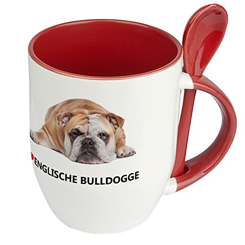 Hundetasse Englische Bulldogge - Löffel-Tasse mit Hundebild Englische Bulldogge - Becher, Kaffeetasse, Kaffeebecher, Mug - Rot von digital print
