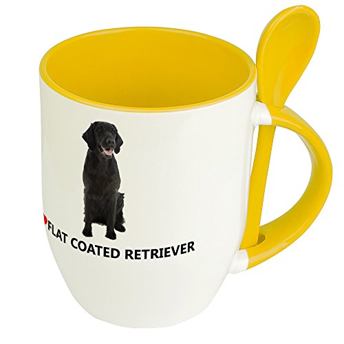 Hundetasse Flat Coated Retriever - Löffel-Tasse mit Hundebild Flat Coated Retriever - Becher, Kaffeetasse, Kaffeebecher, Mug - Gelb von digital print