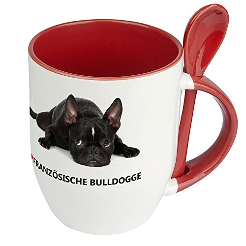 Hundetasse Französische Bulldogge - Löffel-Tasse mit Hundebild Französische Bulldogge - Becher, Kaffeetasse, Kaffeebecher, Mug - Rot von digital print