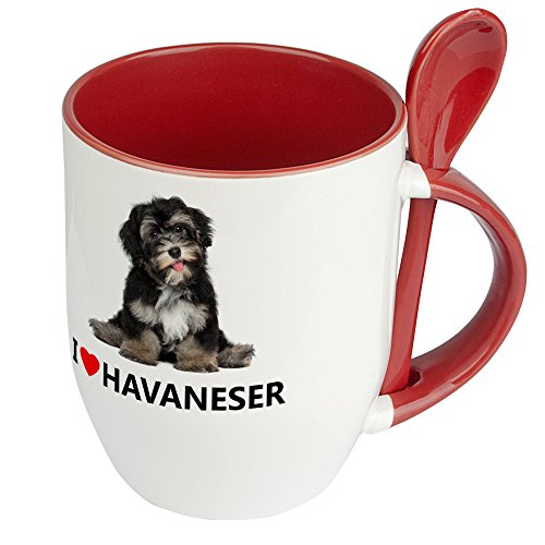 Hundetasse Havaneser - Löffel-Tasse mit Hundebild Havaneser - Becher, Kaffeetasse, Kaffeebecher, Mug - Rot von digital print