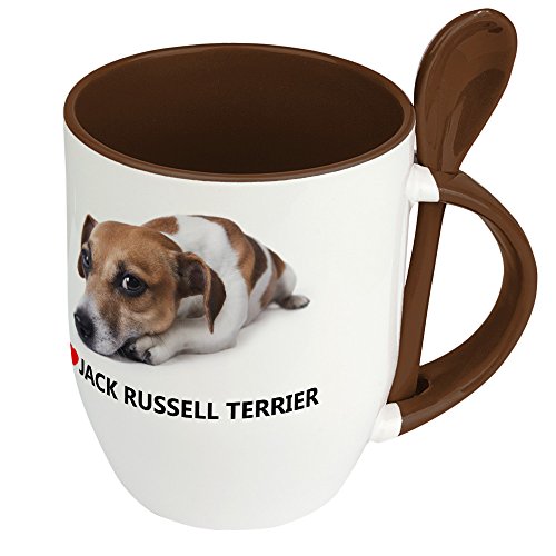 Hundetasse Jack Russell Terrier - Löffel-Tasse mit Hundebild Jack Russell Terrier - Becher, Kaffeetasse, Kaffeebecher, Mug - Braun von digital print