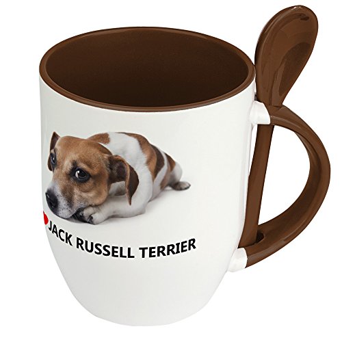 digital print Hundetasse Jack Russell Terrier - Löffel-Tasse mit Hundebild Jack Russell Terrier - Becher, Kaffeetasse, Kaffeebecher, Mug - Braun von digital print