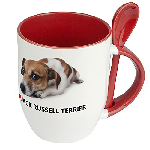 digital print Hundetasse Jack Russell Terrier - Löffel-Tasse mit Hundebild Jack Russell Terrier - Becher, Kaffeetasse, Kaffeebecher, Mug - Rot von digital print