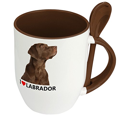 Hundetasse Labrador - Löffel-Tasse mit Hundebild Labrador - Becher, Kaffeetasse, Kaffeebecher, Mug - Braun von digital print