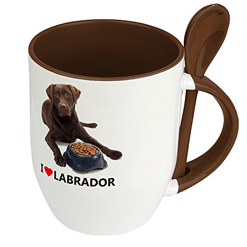 Hundetasse Labrador - Löffel-Tasse mit Hundebild Labrador - Becher, Kaffeetasse, Kaffeebecher, Mug - Braun von digital print