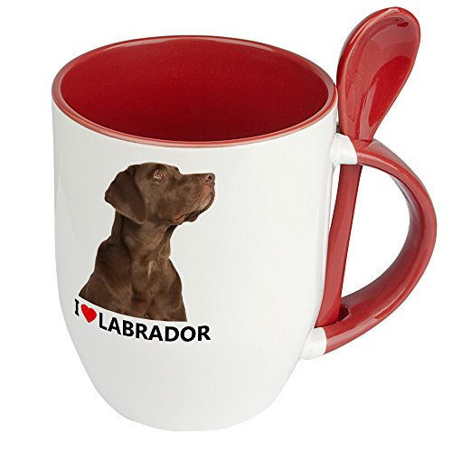 Hundetasse Labrador - Löffel-Tasse mit Hundebild Labrador - Becher, Kaffeetasse, Kaffeebecher, Mug - Rot von digital print